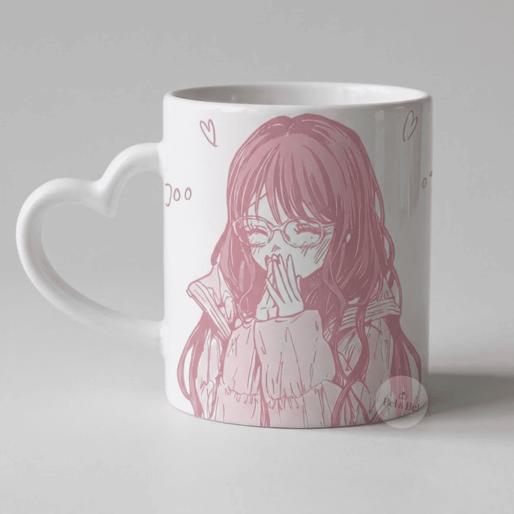 Mug Cœur « Blushing Anime Girl » – Pink Aesthetic & Lunettes – Style Manga Kawaii - Bel & Bel