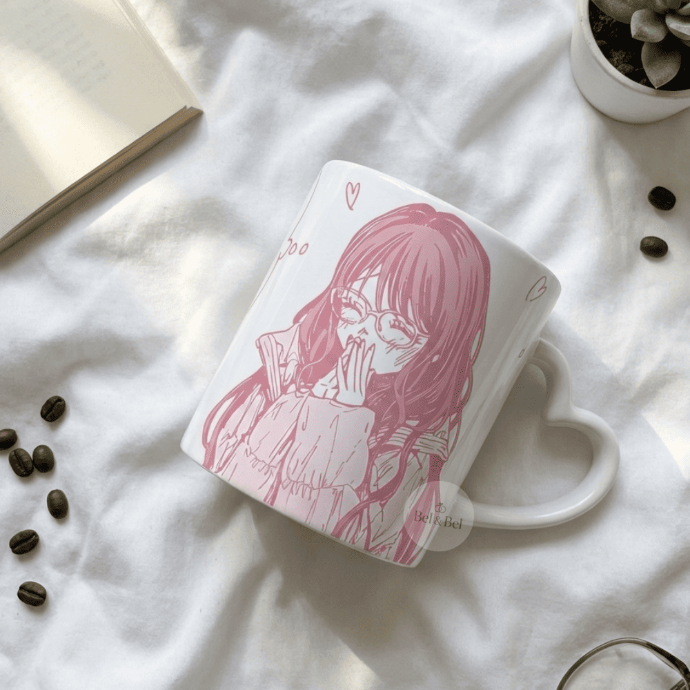 Mug Cœur « Blushing Anime Girl » – Pink Aesthetic & Lunettes – Style Manga Kawaii - Bel & Bel