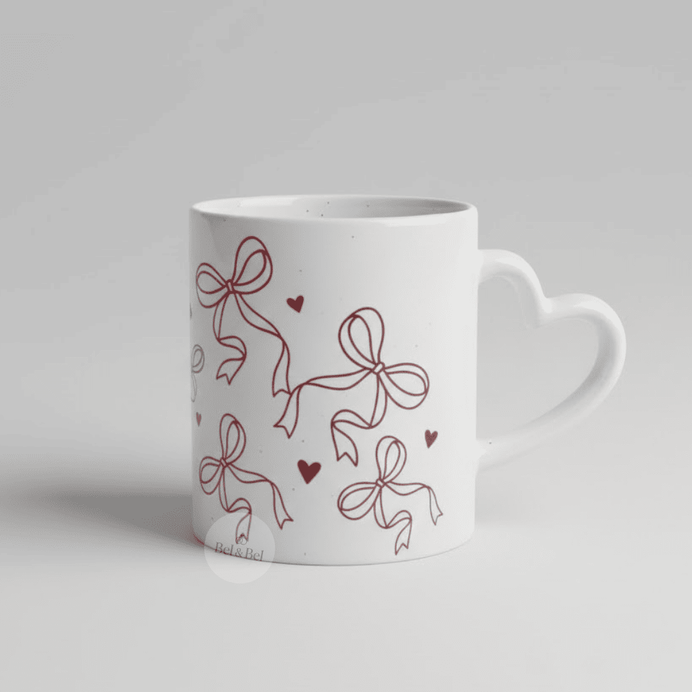 Mug Cœur « Coquette Bows » – Motifs Nœuds & Rubans Rouges – Balletcore Aesthetic - Bel & Bel