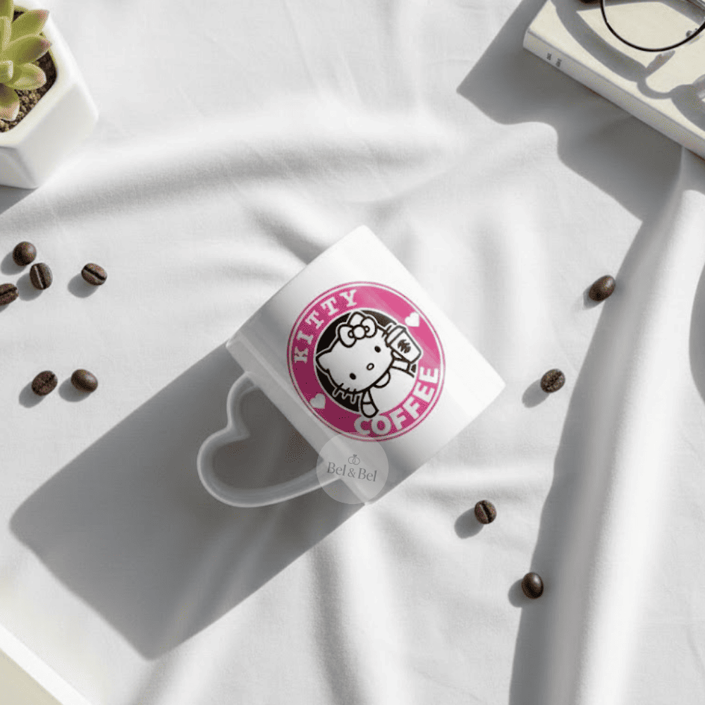 Mug Cœur « Kitty Coffee » – Design Rose Kawaii & Style Coffee Shop - Bel & Bel