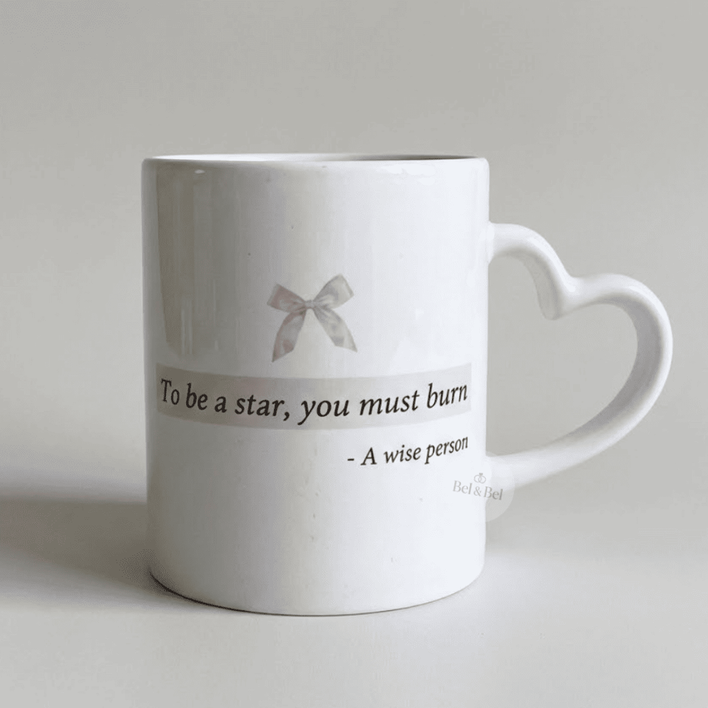 Mug Cœur « To be a Star » – Citation Inspirante & Nœud Rose – Aesthetic - Bel & Bel