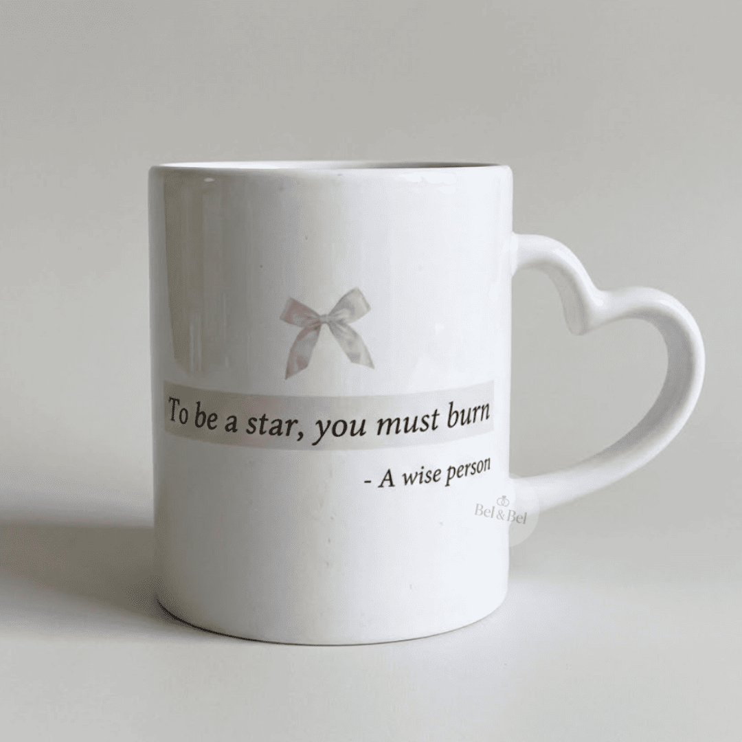 Mug Cœur « To be a Star » – Citation Inspirante & Nœud Rose – Aesthetic - Bel & Bel