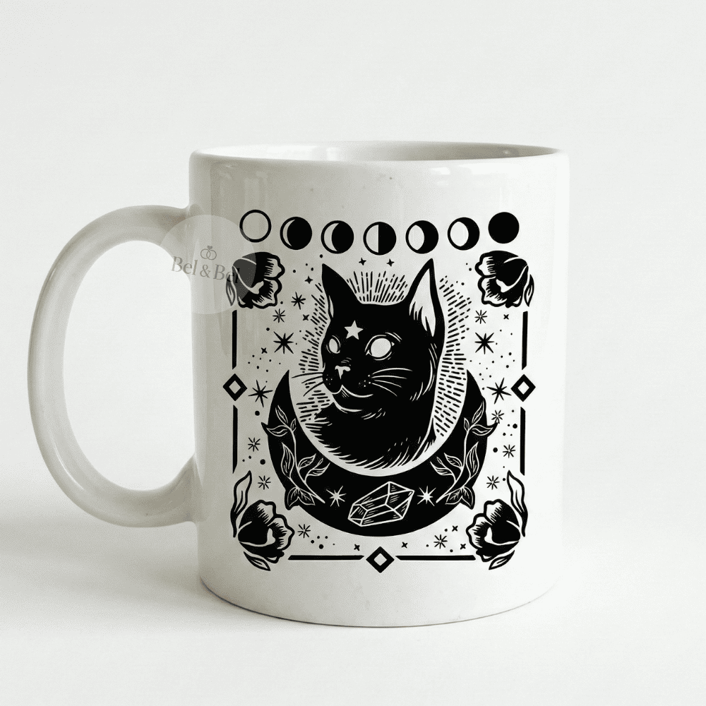 Mug « Mystic Black Cat » – Phases de Lune & Cristaux – Esthétique Witchy - Bel & Bel